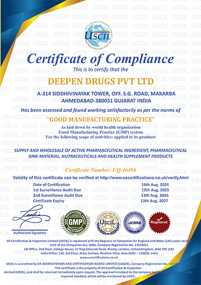 DEEPEN DRUGS PVT LTD GMP CERTIFICATE